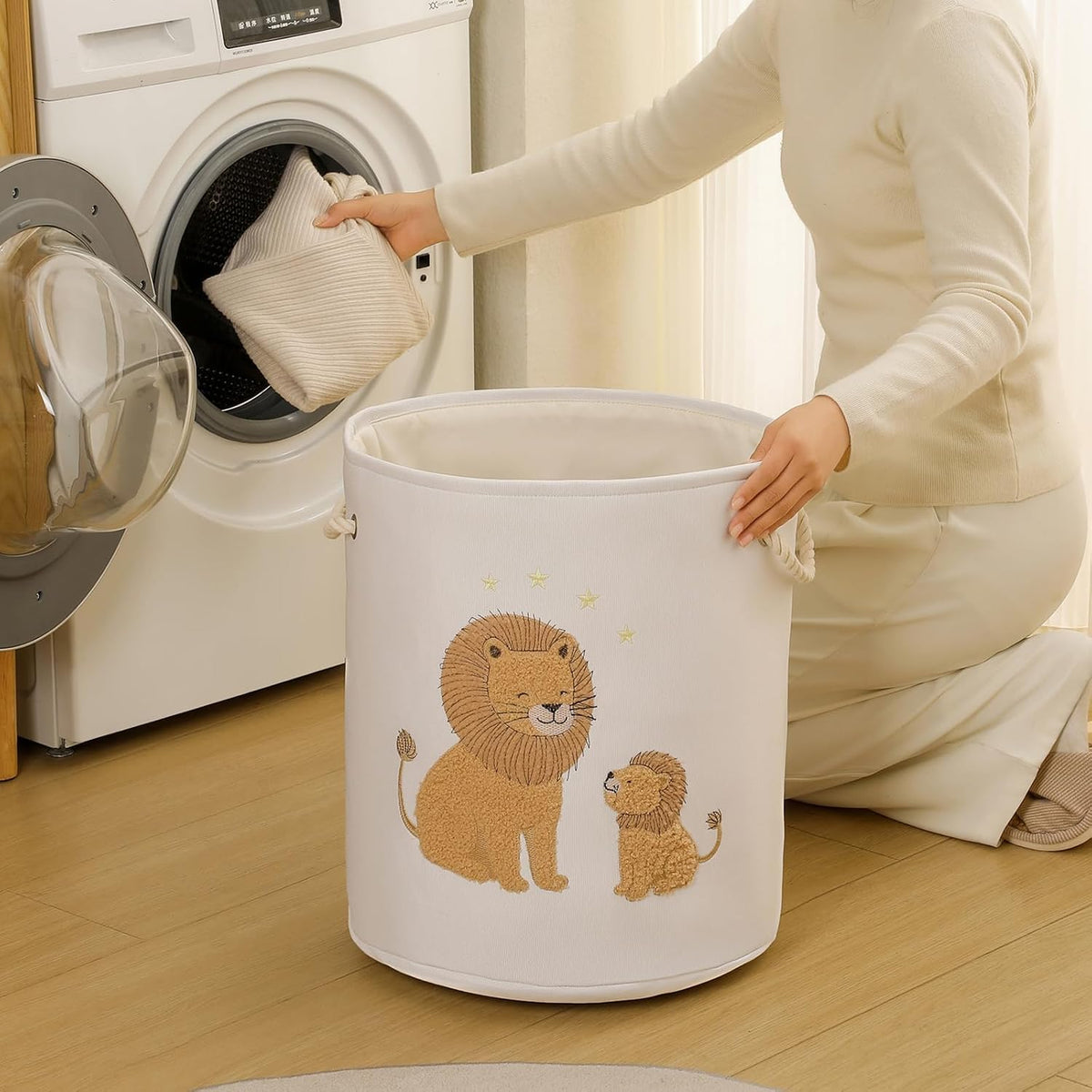 Kids Laundry Basket Baby Hamper for Nursery, 58L Large Dirty Clothes Hampers with Drawstring Closure, Jungle Theme Baby Basket, Stuffed Animal Storage Basket Laundry Hamper, Safari Nursery Decor, Lion