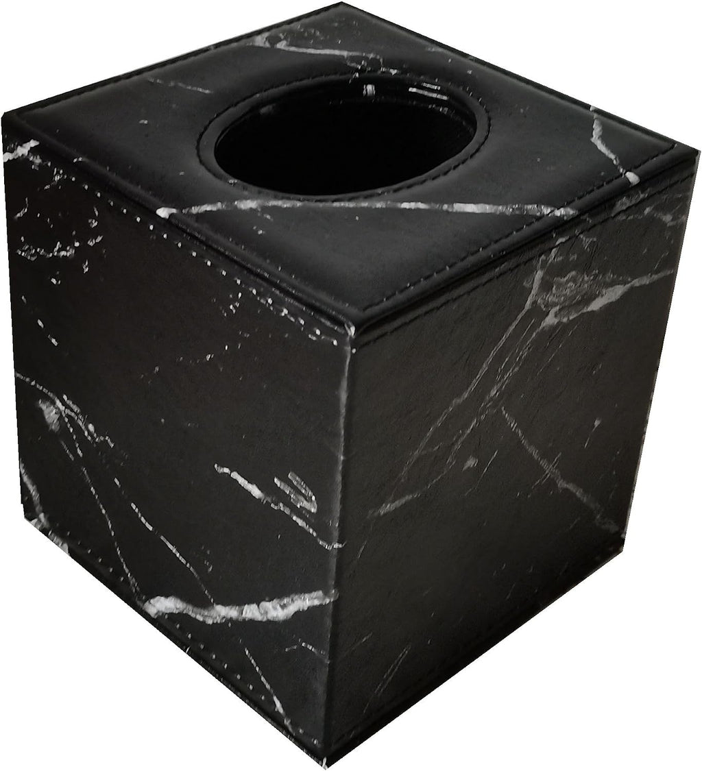 S Forever Home Decor Flower Pattern Faux Leather Tissue Box Cover (Square,Black Marble)