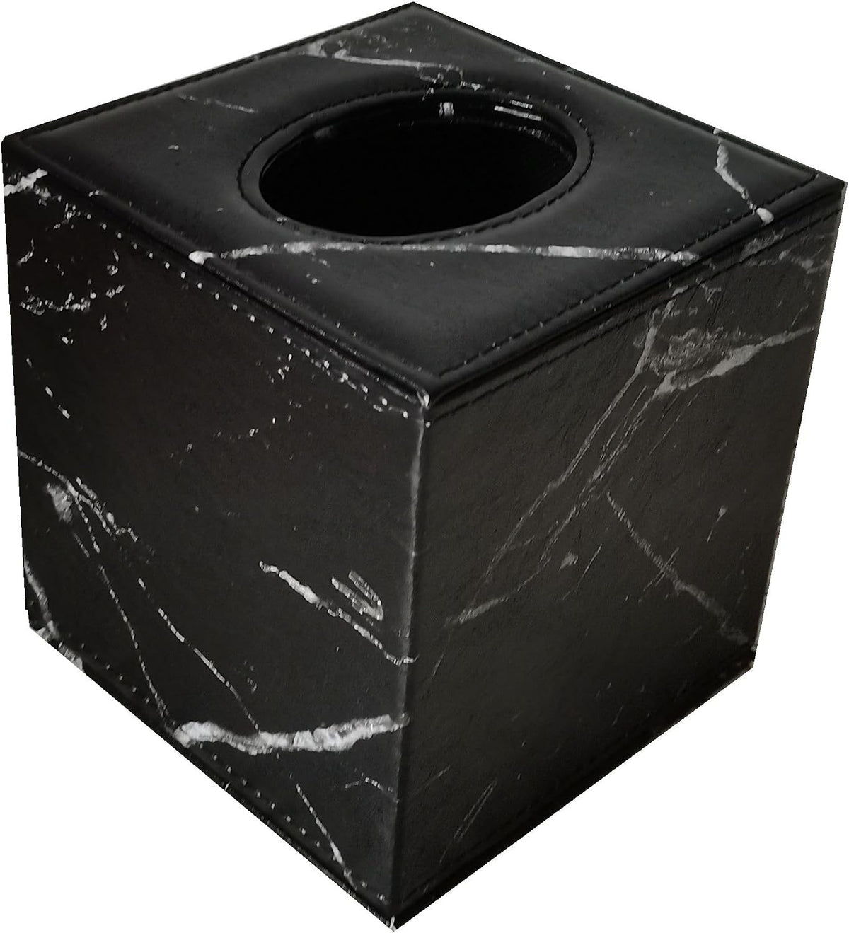 S Forever Home Decor Flower Pattern Faux Leather Tissue Box Cover (Square,Black Marble)