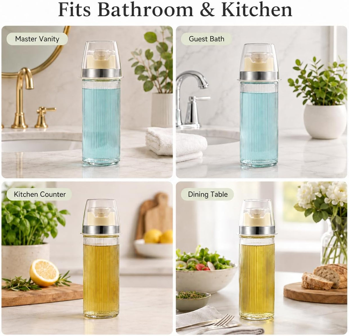 LGURT 13.5oz Clear Glass Mouthwash Dispenser with Measuring Cup