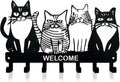 Key Holder for Wall, 11.88'' x 7'' Black Metal Cat Shape