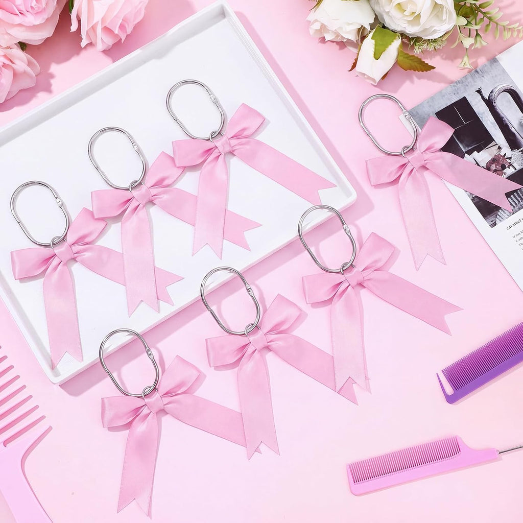 MorningRo 12 Pcs Light Pink Bow Cute Shower Curtain Hooks Bow Knot Hooks