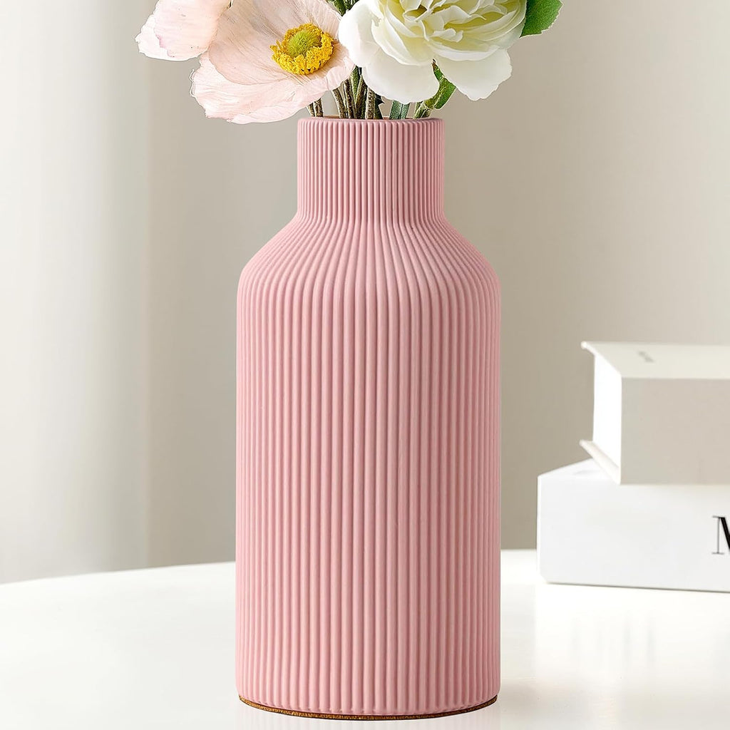 Mfacoy Ceramic Flower Vase, Minimalist Decor, Modern Home Decorative Vase, 8 in Small Pampas Grass Vases For Kitchen, Bedroom, Office, Living Room, Bathroom, Shelf Centerpiece Table Decorations (Pink)
