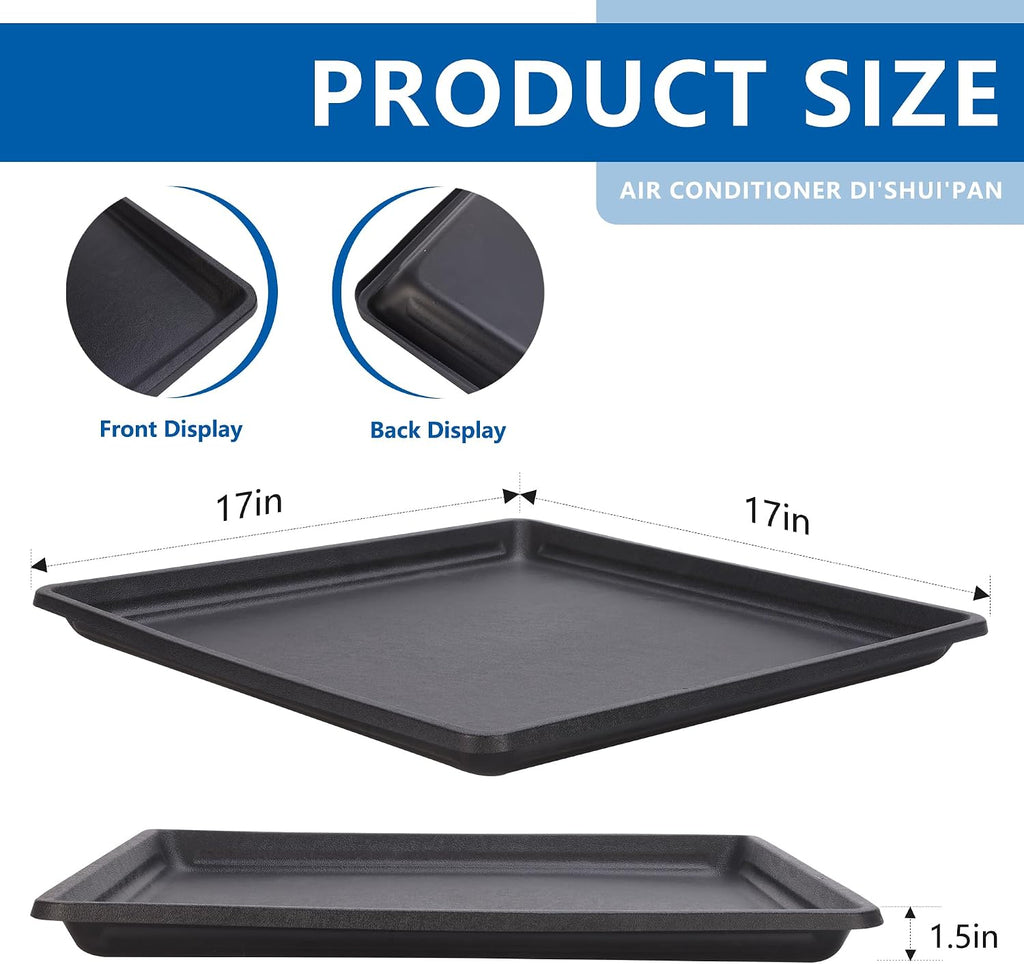 2 Pack 17'' x 17'' Portable AC Drip Pan & Mini Fridge Drip Pan - Leak-Proof Oil Drain Pan for Changing Oil, Multi-Purpose Tray