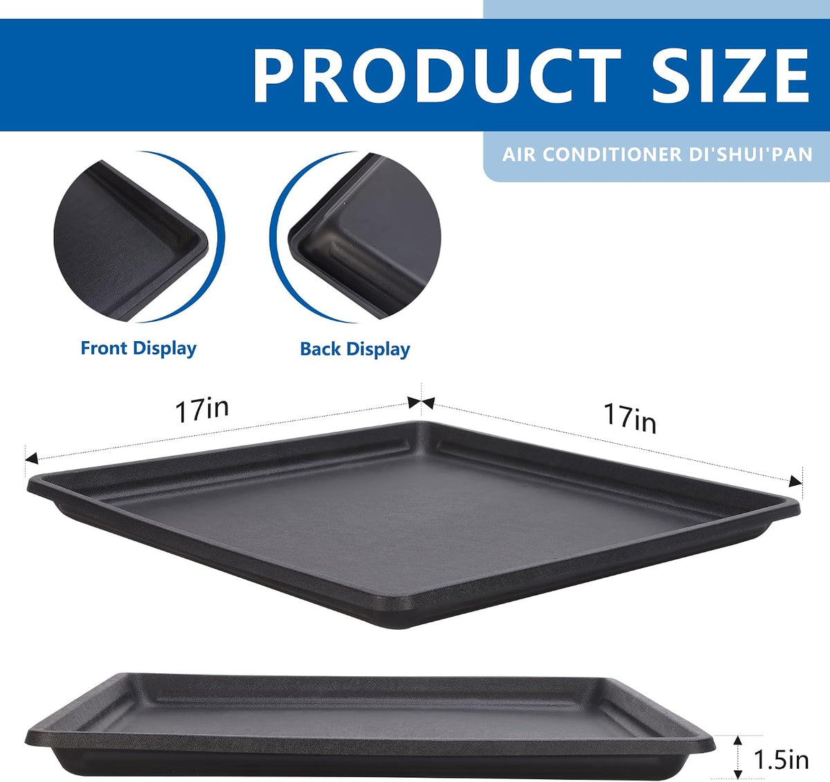 2 Pack 17'' x 17'' Portable AC Drip Pan & Mini Fridge Drip Pan - Leak-Proof Oil Drain Pan for Changing Oil, Multi-Purpose Tray