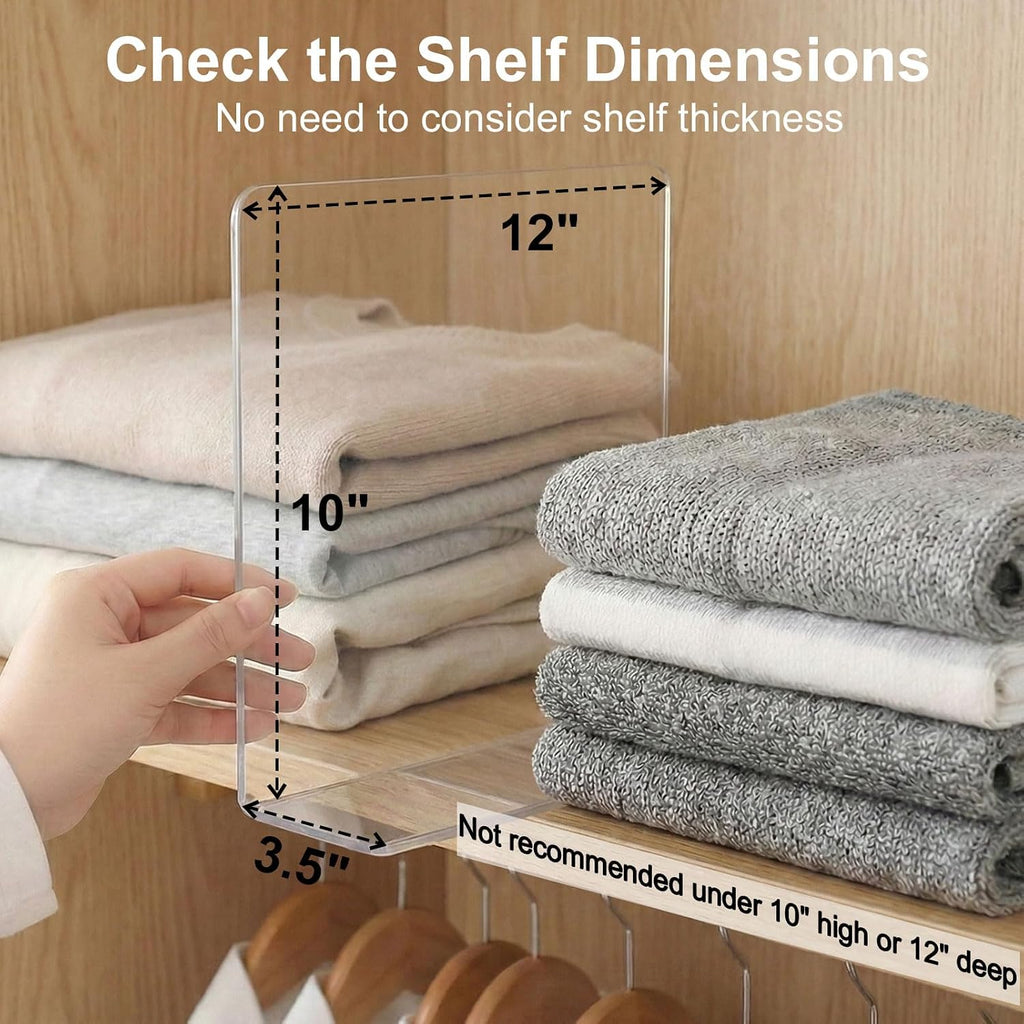 SortNStore Shelf Dividers for Closet Organization: 10" Tall x 12" Deep