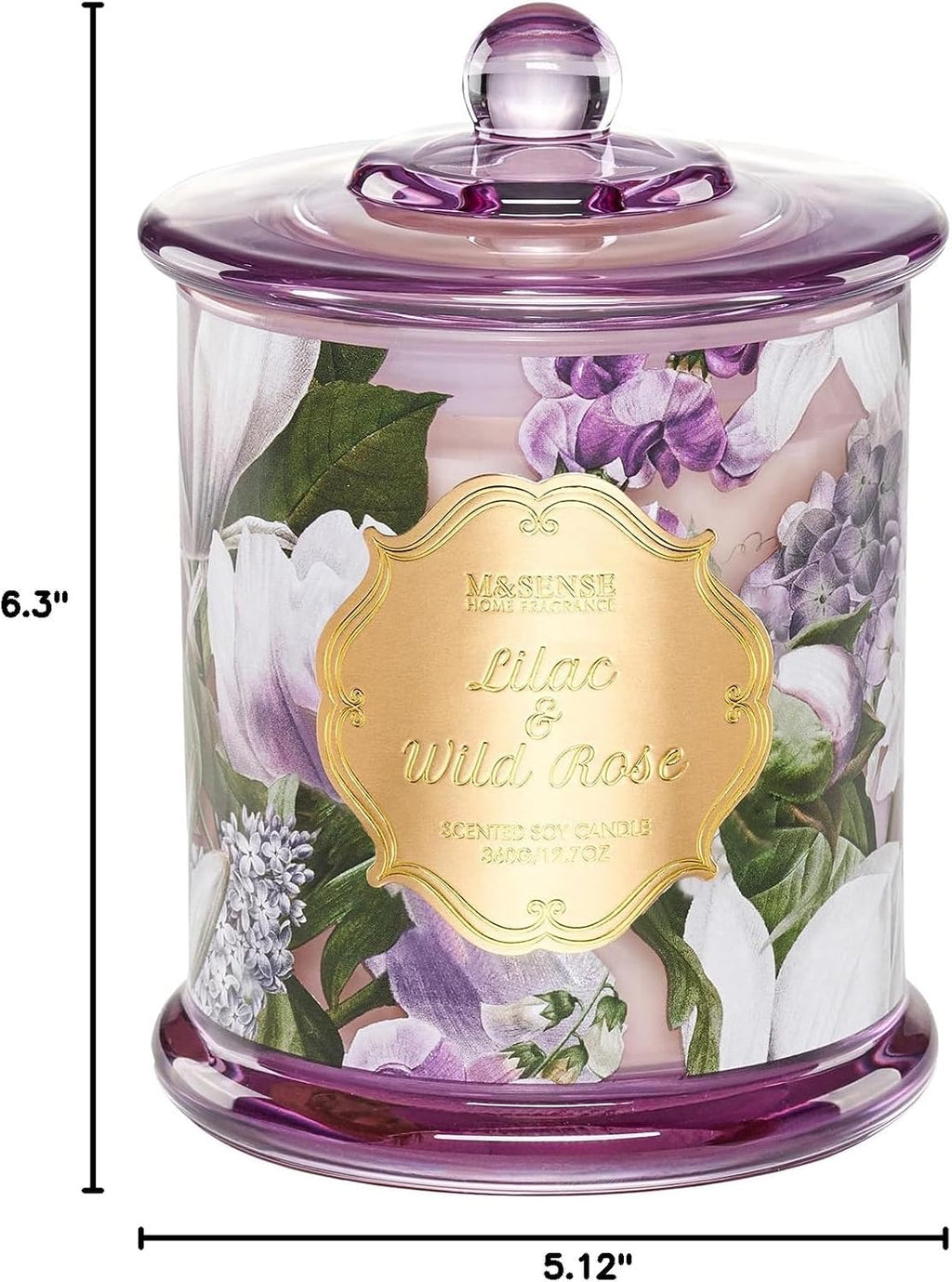 M&SENSE Lilac Wild Rose Non Toxic Large Soy Candle, 12.7oz Romance Scent