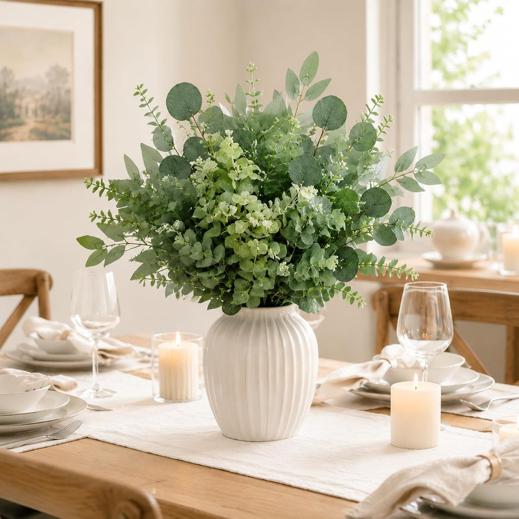 100 Pcs Mixed Artificial Eucalyptus Stems Leaves Bulk, 4 Kinds Faux Greenery Silver Dollar Dried Flowers Plant Leaves for Wedding Decor Centerpieces Vase Bouquet Floral Arrangements