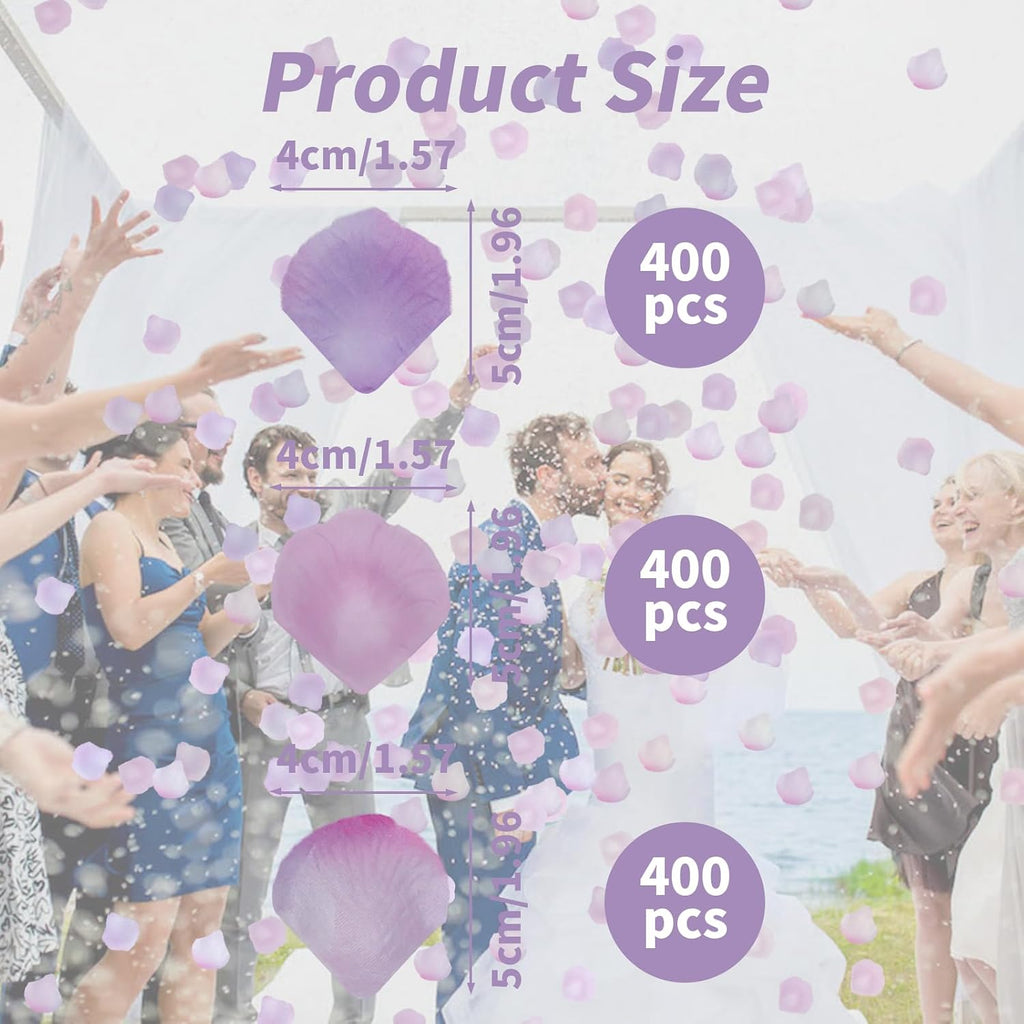 Rose Petals, 1200 Pcs Pink White Purple - Silk Rose Petals for Wedding Party Decoration