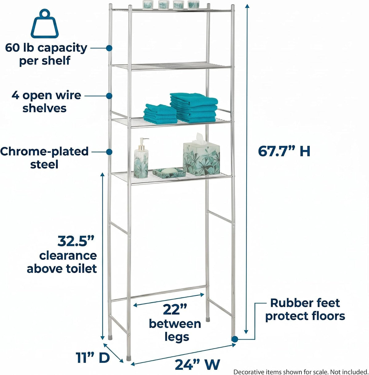 Honey-Can-Do Over-the-Toilet Bathroom Storage Shelf, Steel, Chrome, 4-Tier