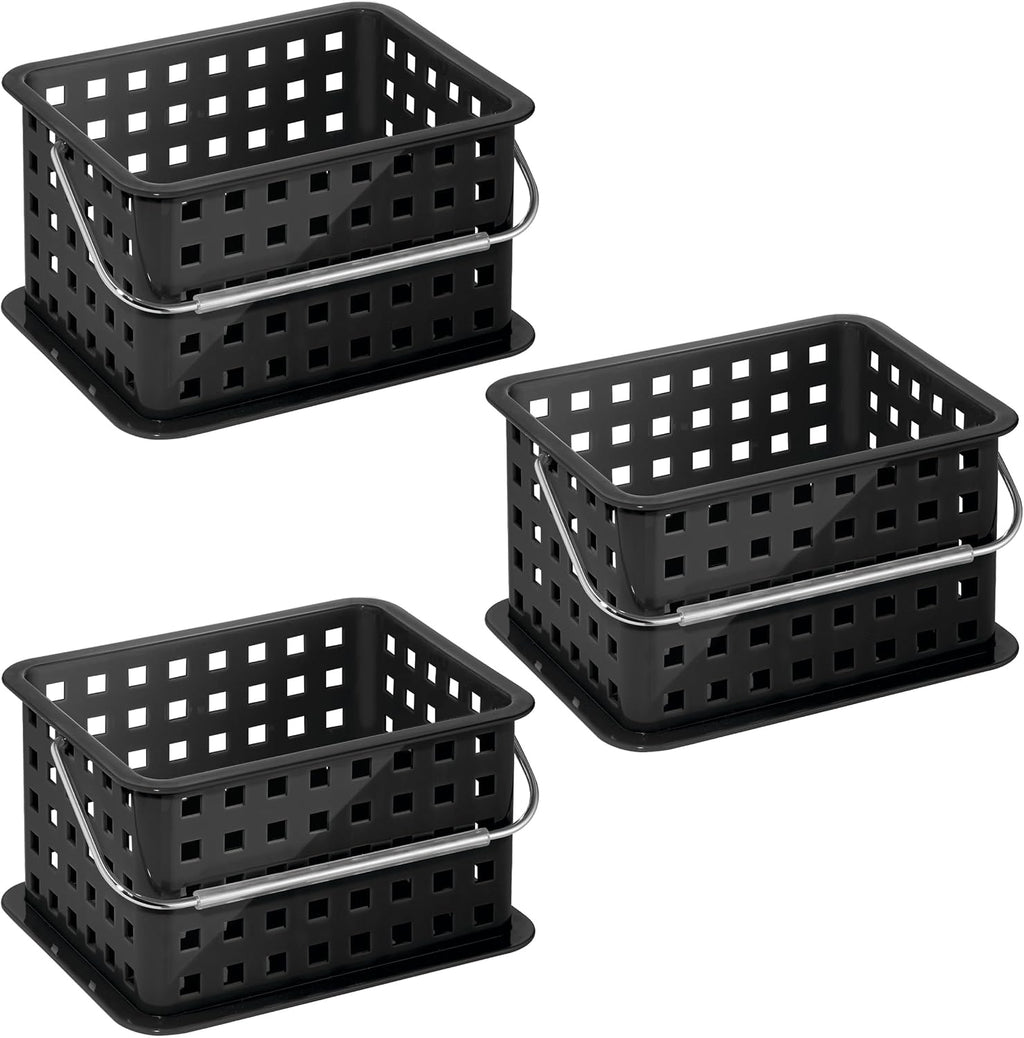 iDesign Stackable Shower Basket with Handle, Black, Set of 3