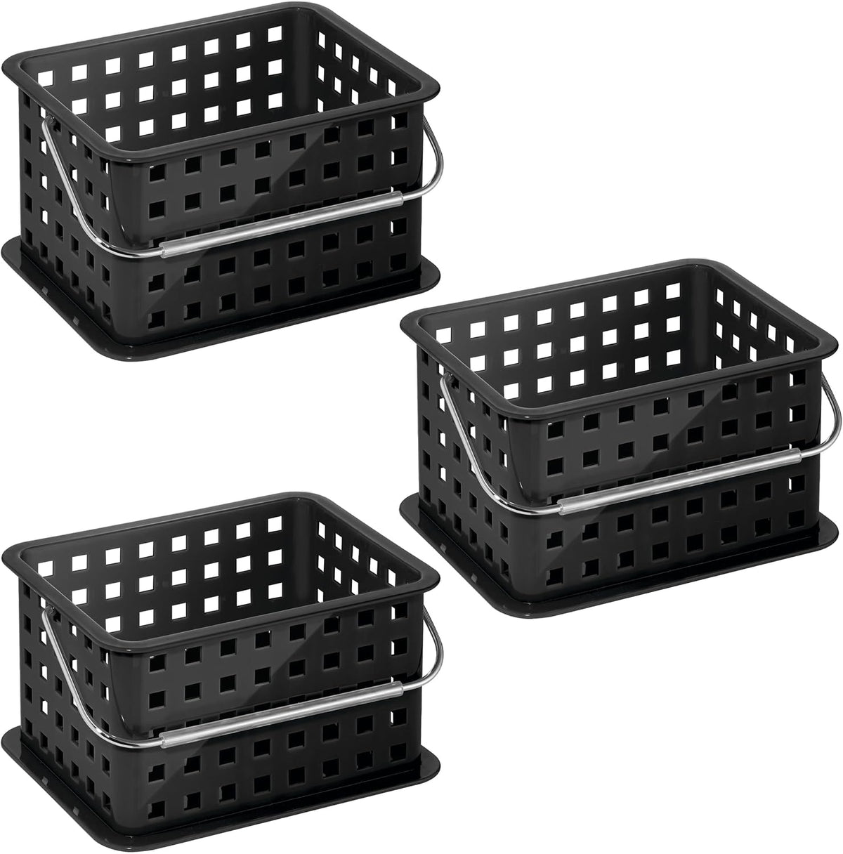 iDesign Stackable Shower Basket with Handle, Black, Set of 3