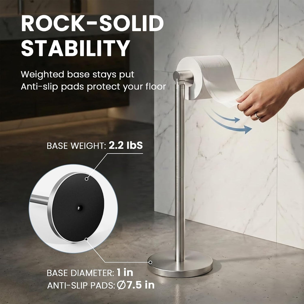 Cesun Weighted Base Free Standing Toilet Paper Holder Stand, Brushed Nickel