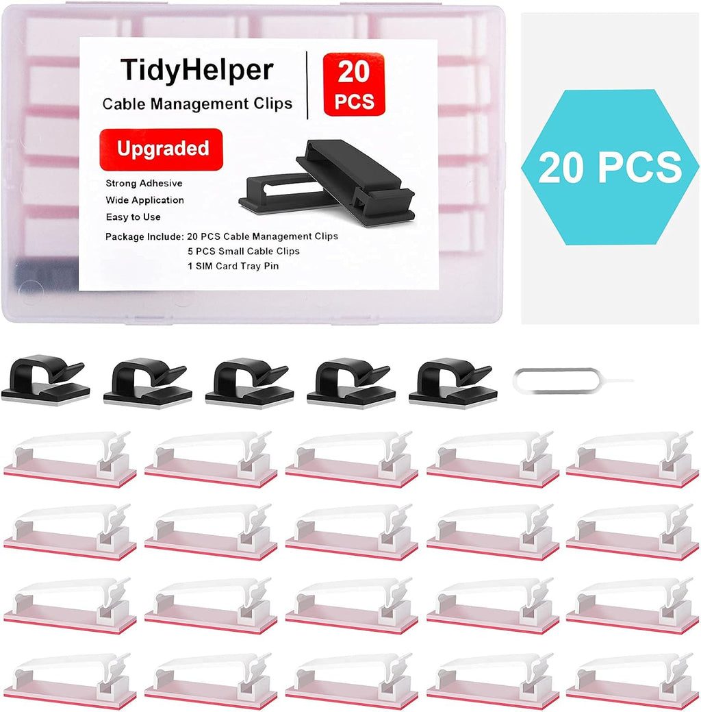 TidyHelper 20 PCS Cable Management Clips, White, for Multiple Cords