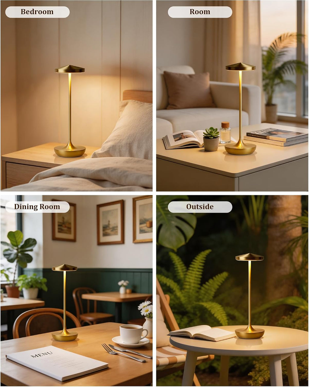 2pack LED Rechargeable Portable Cordless Table Lamp (2pack Gold)