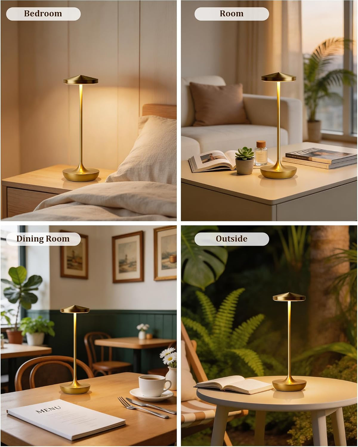 2pack LED Rechargeable Portable Cordless Table Lamp (2pack Gold)