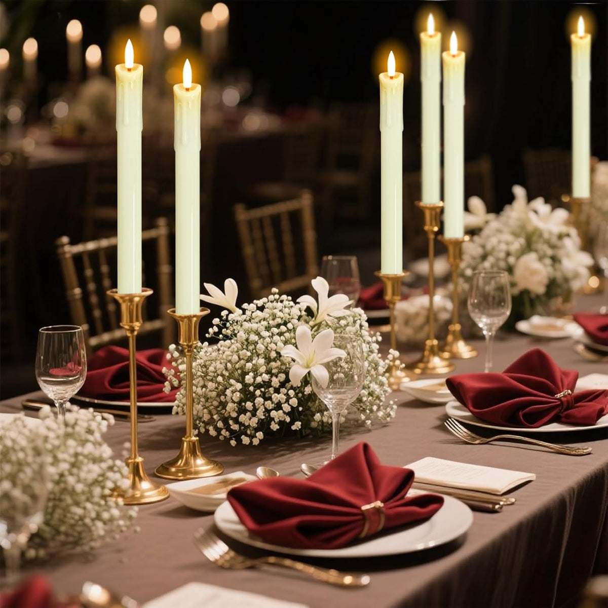 Ivory Dripping Flameless Taper Candles with Remote and Timer 6Pack