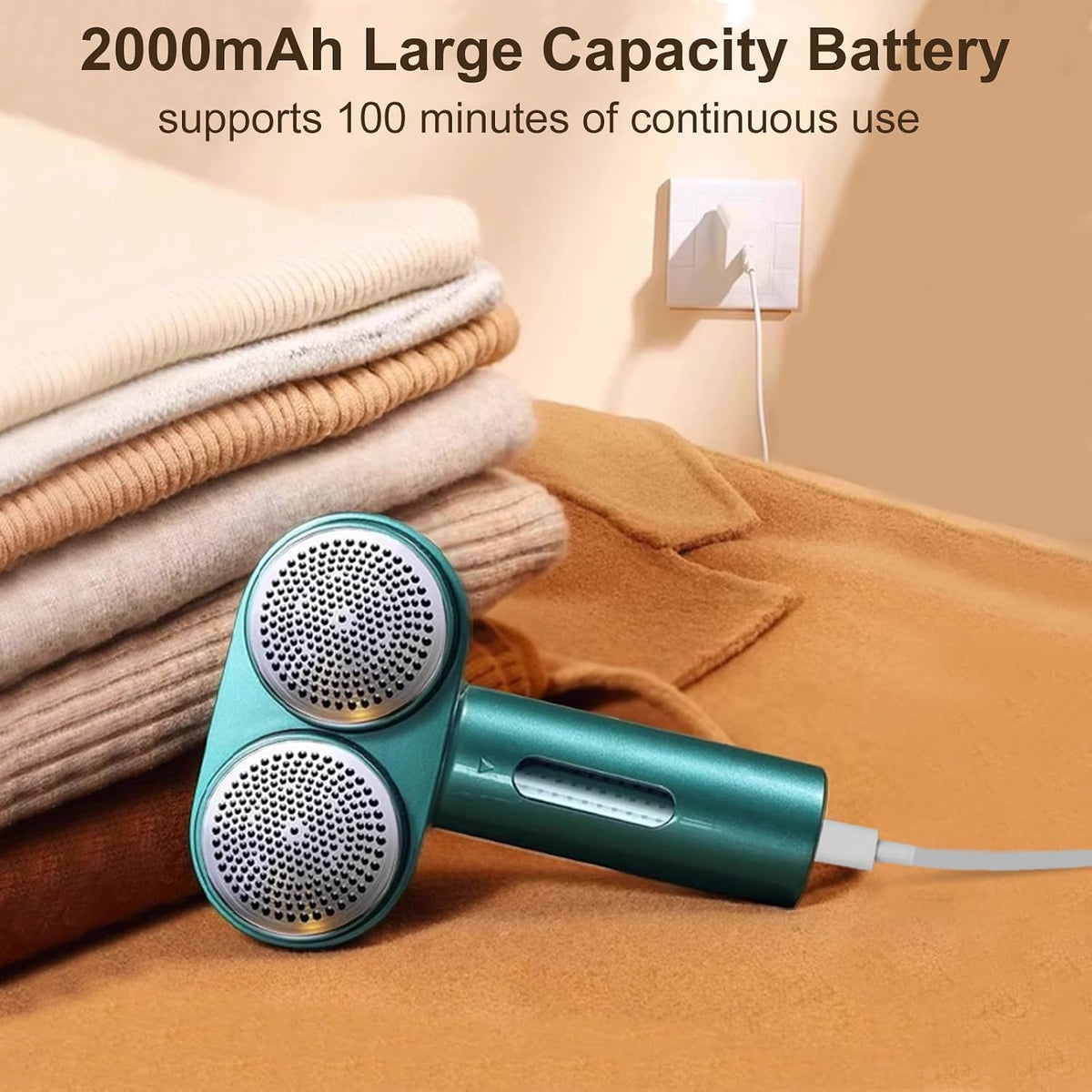 Fabric Shaver, Dual Motor Electric Lint Shaver for Clothes, 6 Blades, Green