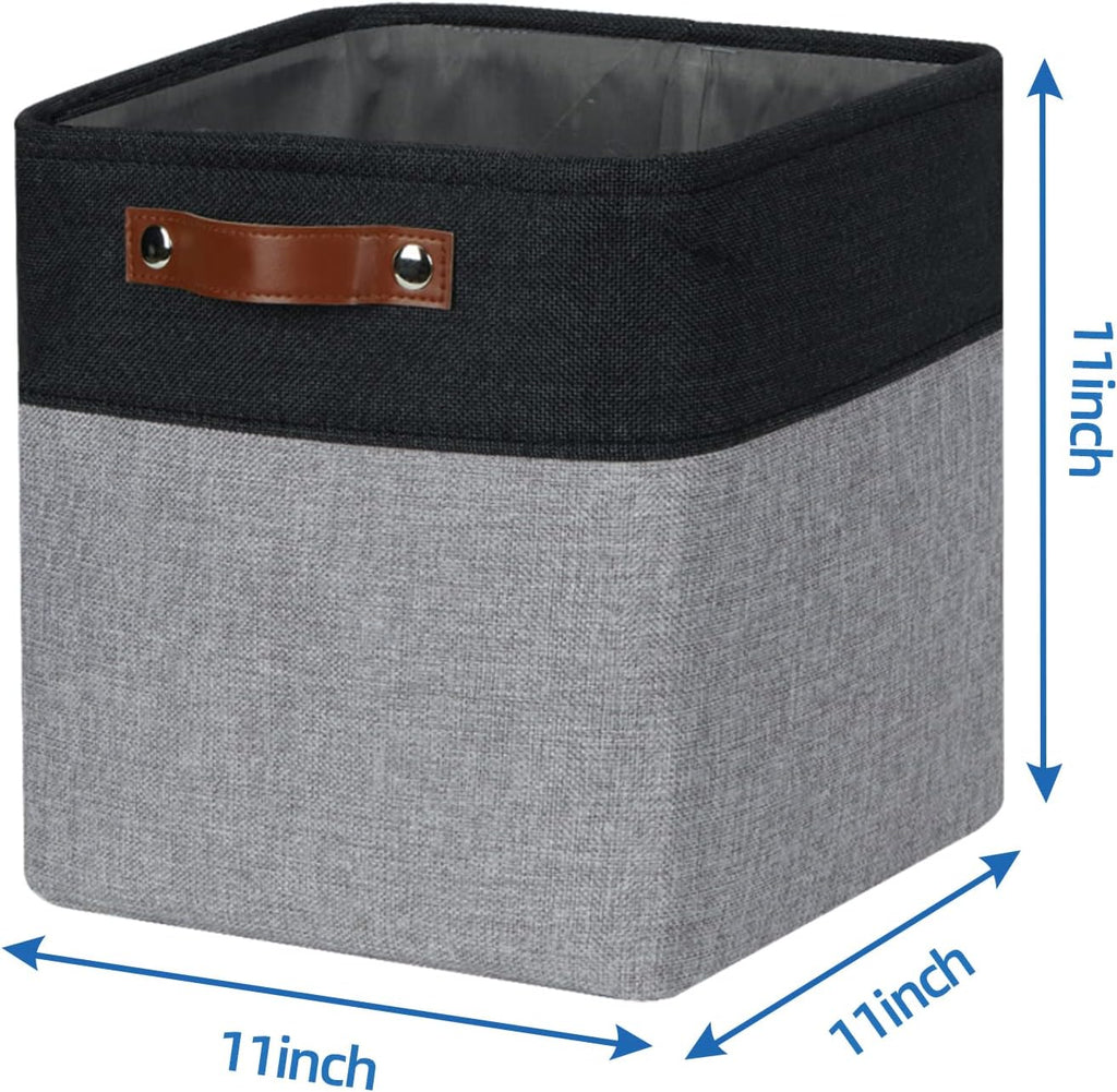 Temary Storage Baskets Fabric Storage Cubes 4 Pack Basket for Organizing, Collapsible Cloth Baskets with Handles for Shelves, Closet (Black&Gray)
