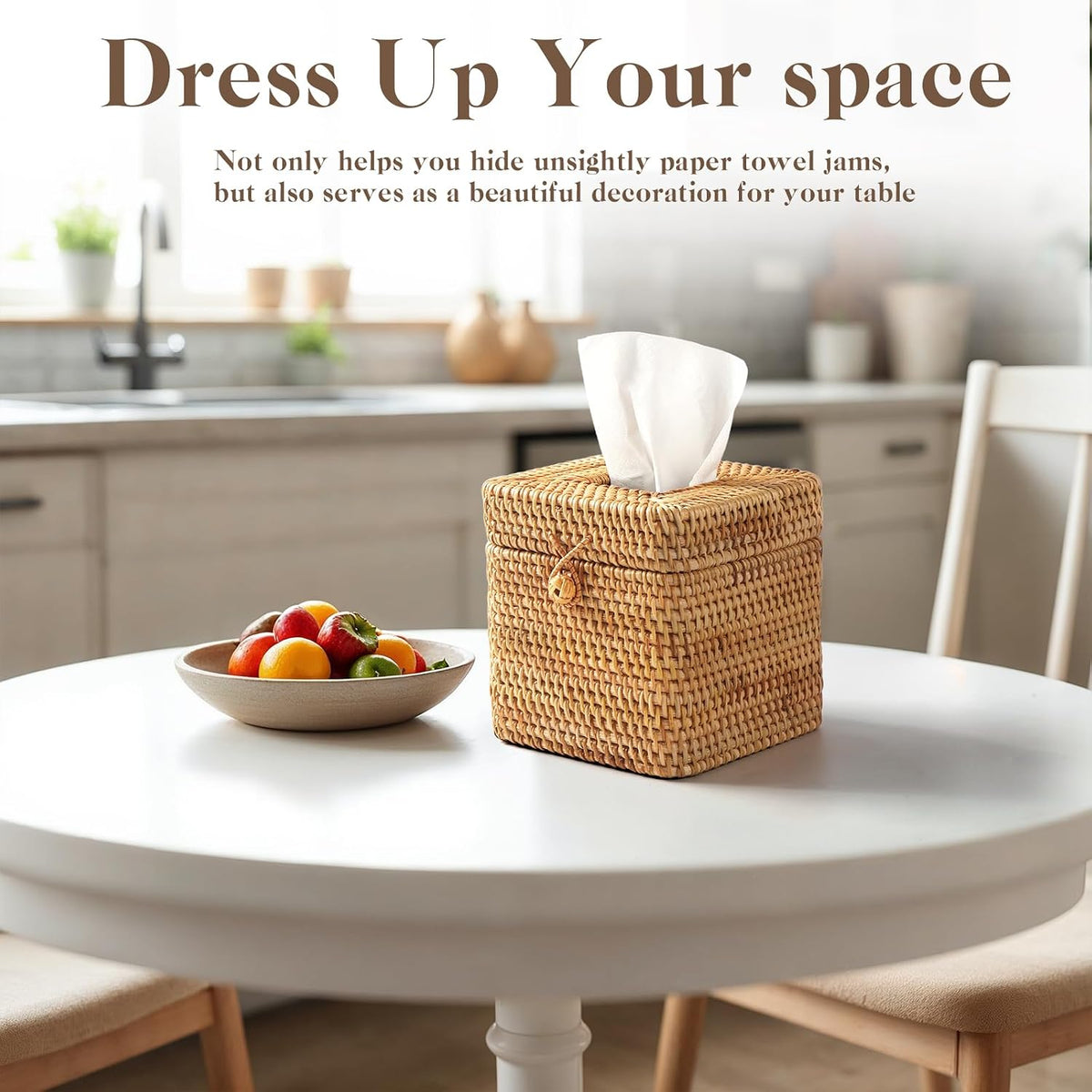 2 Pcs Rattan Tissue Box Cover 5.7" x 5.7" x 5.7"Rattan Square Tissue Box Cover Decorative Woven Facial Tissue Holder with Hinged Top Lid for Home Office Desk Living Room Bathroom Dec