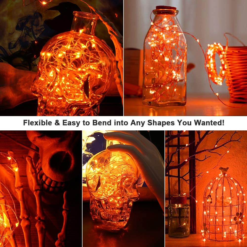 Brizled Halloween Lights Orange, 20 LED Indoor Battery Fairy Lights 12 Pack