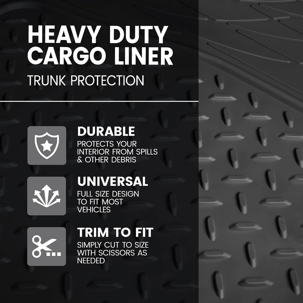 Heavy Duty Cargo Liner Floor Mat-All Weather Trunk Protection, Trimmable to Fit & Durable HD Rubber Protection for Car SUV Sedan Auto