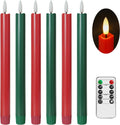 Stmarry Green and Red Flameless Taper Candles with Remote Control - 10 Inch LED Candlesticks Battery Operated, Realistic 3D Flame with Wick, Timer, 6 Pack Holiday Candles Christmas Decor