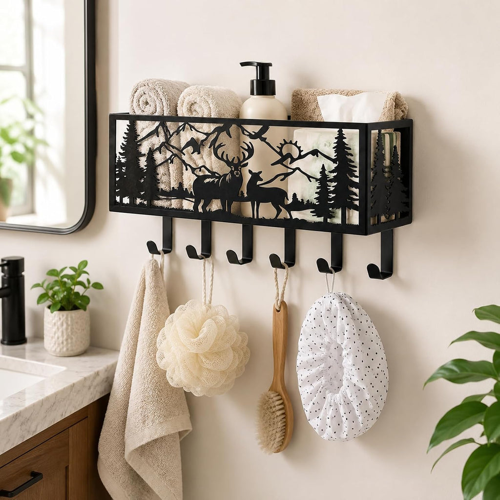 Deer Metal Wall Mail Organizer Wall Mounted Key and Mail Holder Mail Basket Hanging Mail Sorter and Key Organizer for Entryway Bedroom Bathroom