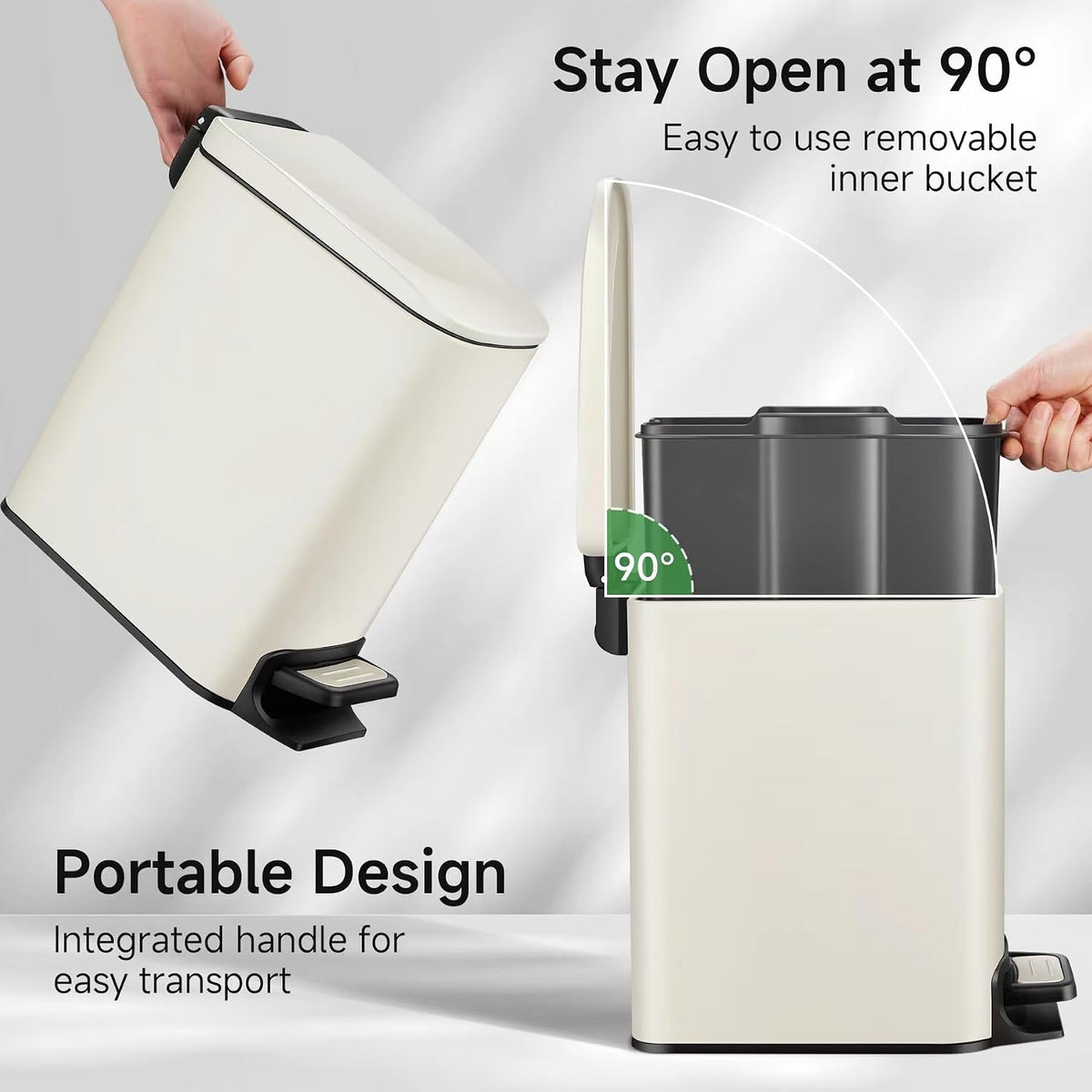 TIPGO Small Bathroom Trash Can with Lid, 1.6 Gal, Soft Close, Cream
