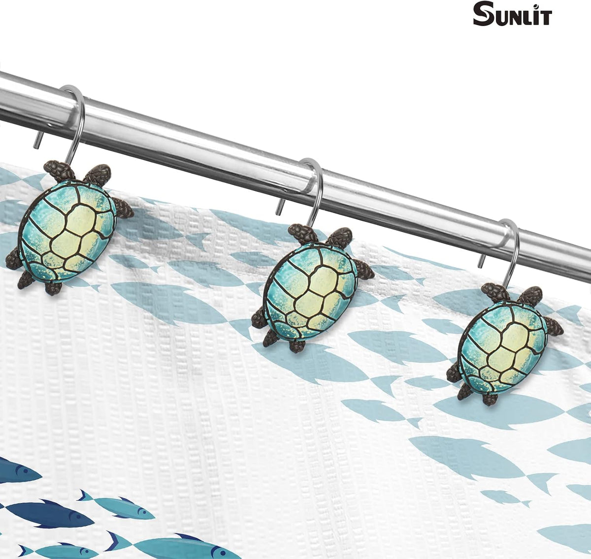Sunlit Tilt Sea Turtle Shower Curtain Hooks, Home Decorative Shower Curtain Rings for Bathroom, Resin, Ocean Shower Curtain Hanger Hooks for Kid Room Living Room, Set of 12