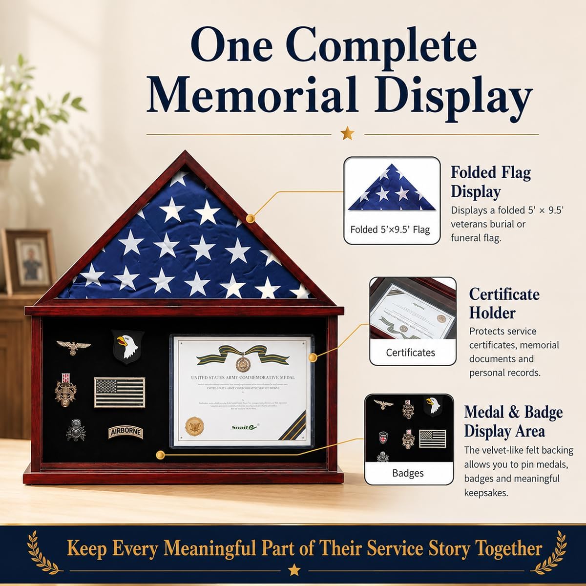 Snail Flag Display Case Large Military Shadow Box for a Folded 5'x9.5' Flag