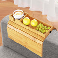 Bamboo Sofa Armrest Tray Table - Foldable Couch Cup Holder,Anti-Slip Side Table Armrest Clip Tray, Multifunctional Couch Organizer, Drink Snack Remote Control Holder