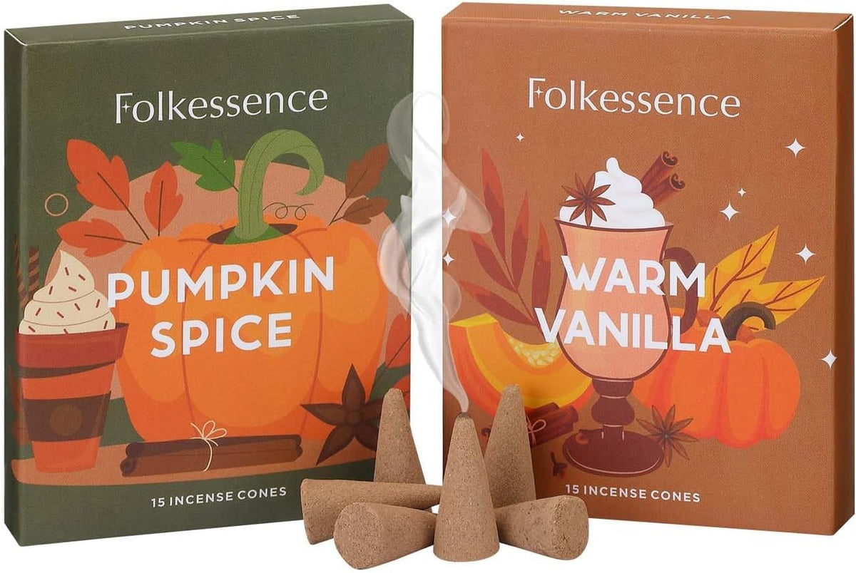 Folkulture Vanilla & Pumpkin Spice Fall Incense Cones Set of 2 (30 Cones)