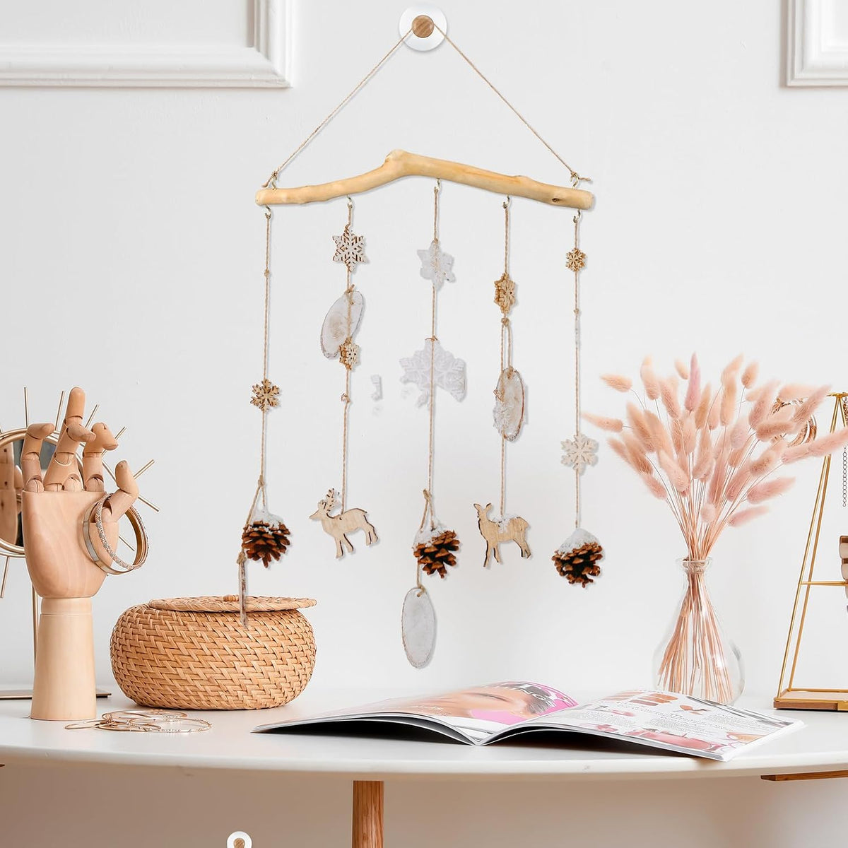 Chunful 4 Pcs Driftwood Wall Hanging Jewelry Hanger, 15 Inch with 5 Hooks