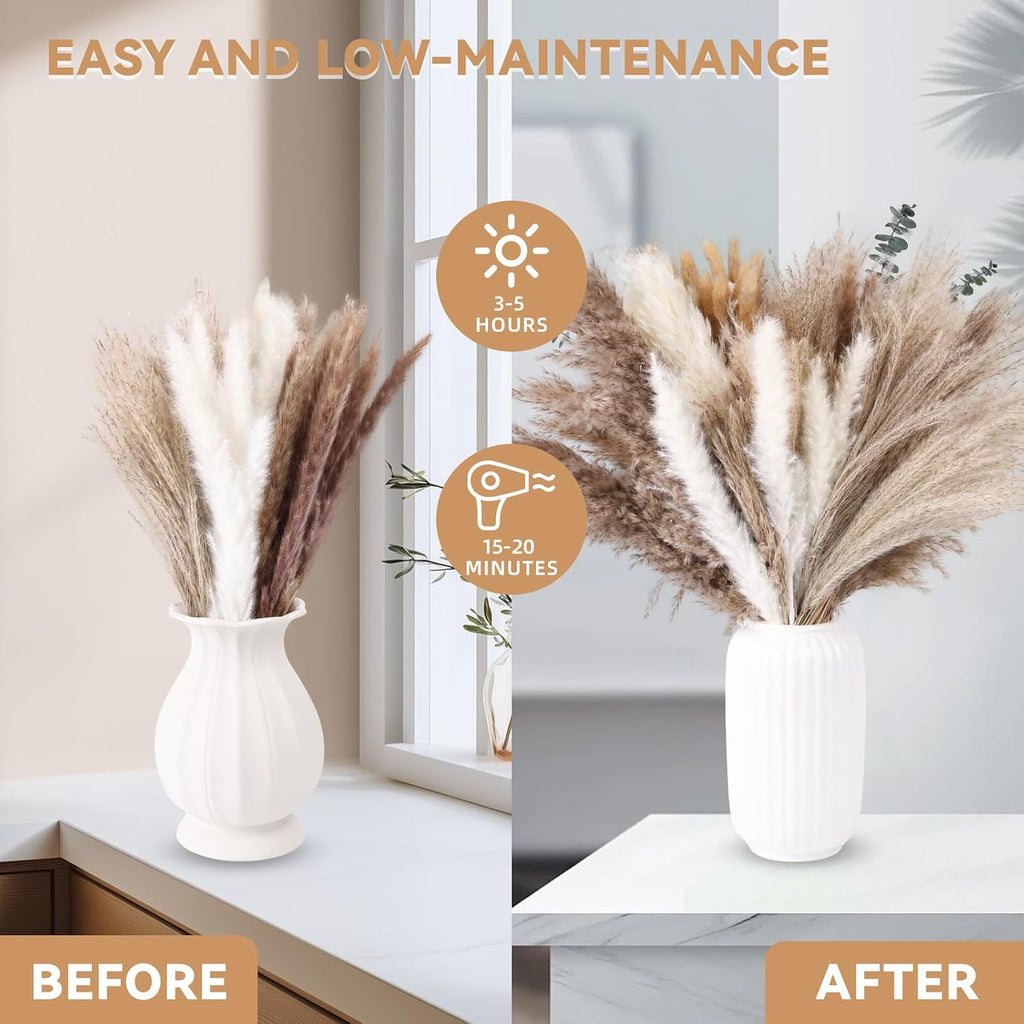 125Pcs Natural Dried Pampas Grass Decor 7 Types Dried Flowers