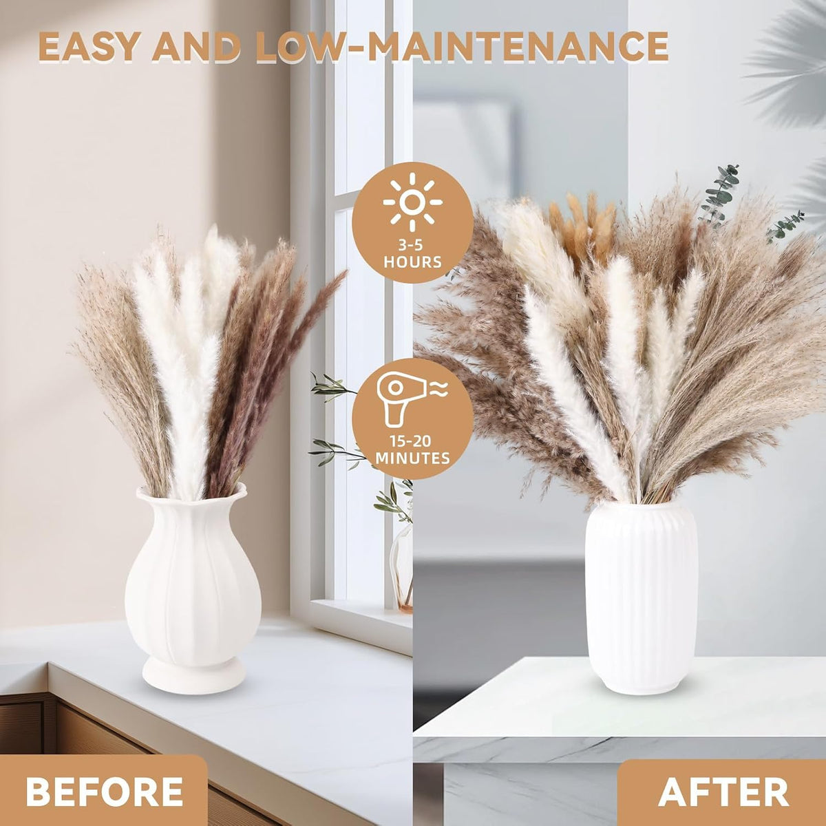 125Pcs Natural Dried Pampas Grass Decor 7 Types Dried Flowers
