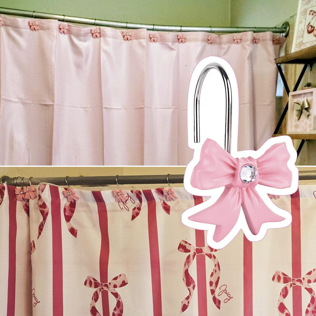 Shower Curtain Hooks, Pink 12 Pack for Bathroom Decor