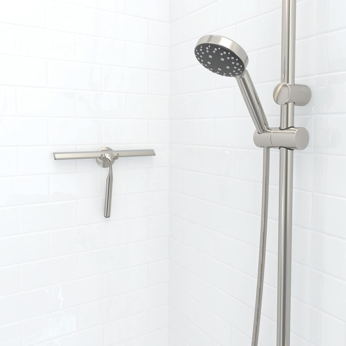 Better Living Deluxe XL Shower Squeegee, 12” Blade, Brushed Nickel