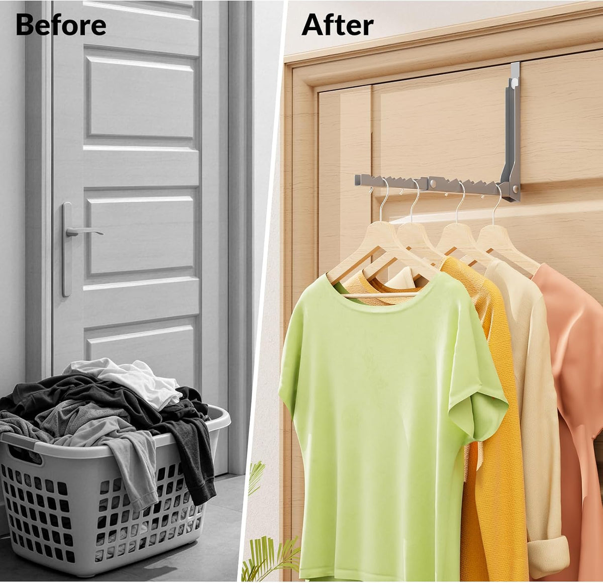 Over The Door Folding Clothes Hanger Rack, Collapsible Door Organizer with 10 Slots, Space Saving Hanger Holder for Laundry Room, Bedroom, Bathroom, Closet, Dorm, Fits Doors Up to 1.8 Inch