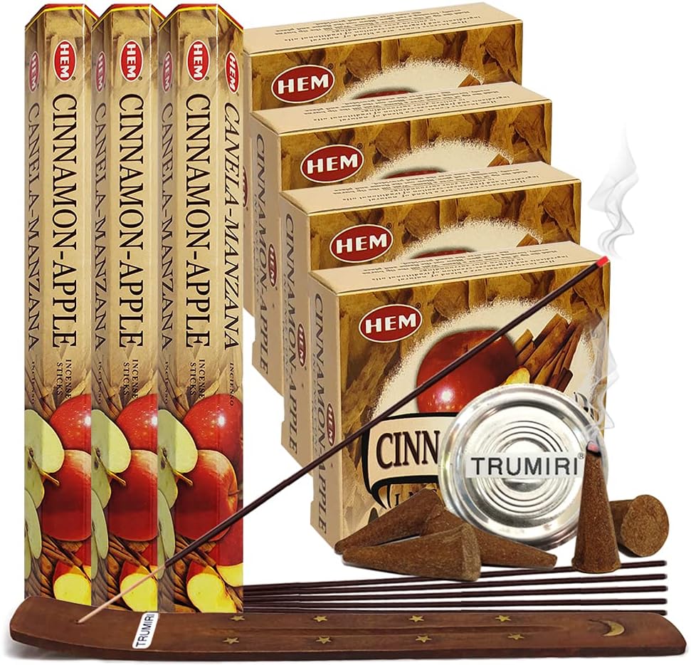Cinnamon Apple Incense Sticks and Cone Incense Holder Variety Pack Bundle insence insense insienso