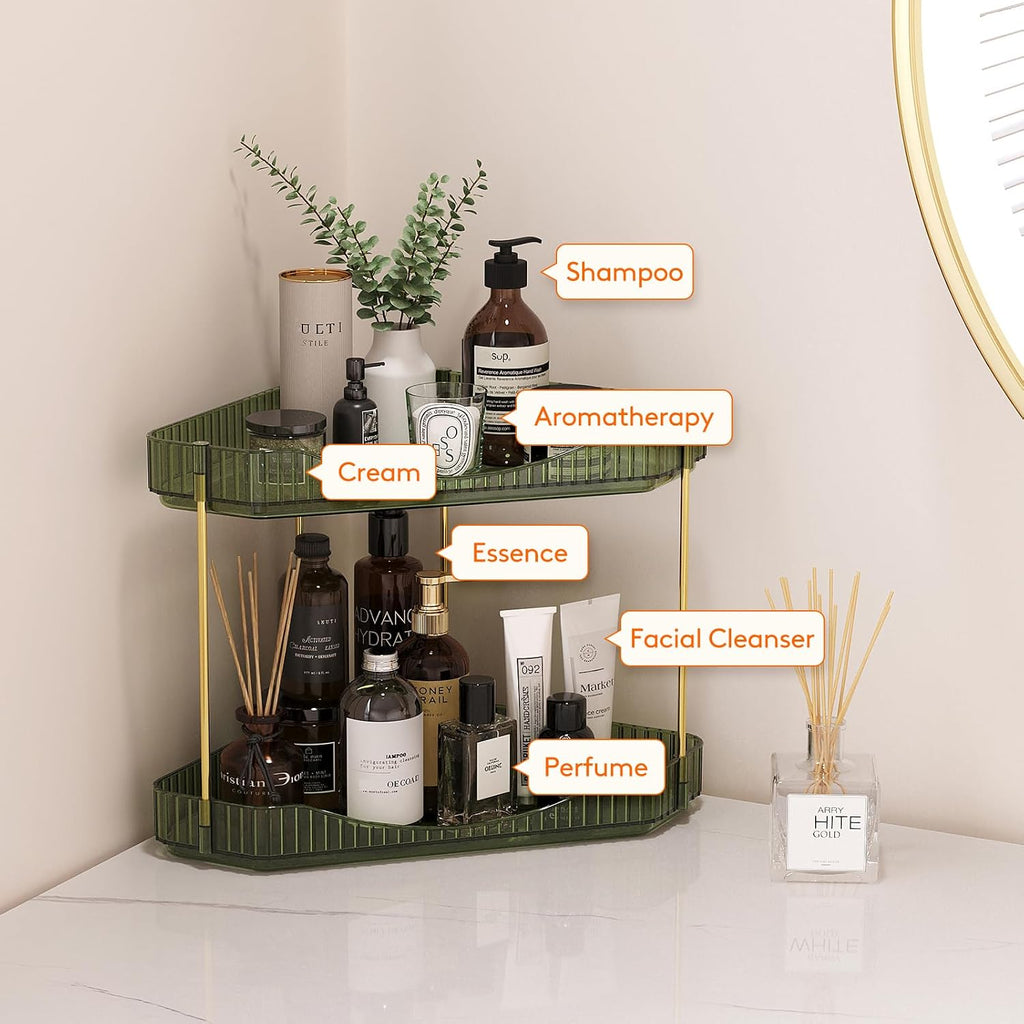 Lifewit 2 Tier Corner Bathroom Counter Organizers and Storage, Green