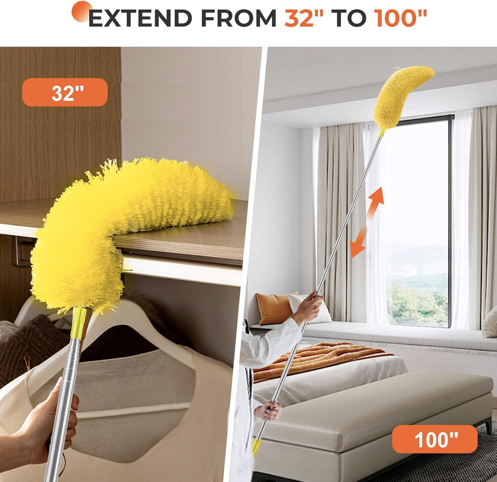 Microfiber Feather Duster, High Ceiling Fans with 30-100 Inch Pole, Yellow