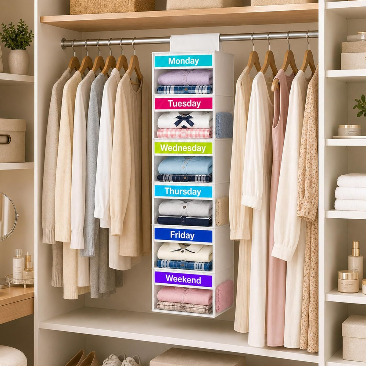 6 Shelf Weekly Clothes Organizer for Kids Daily Outfit(White)