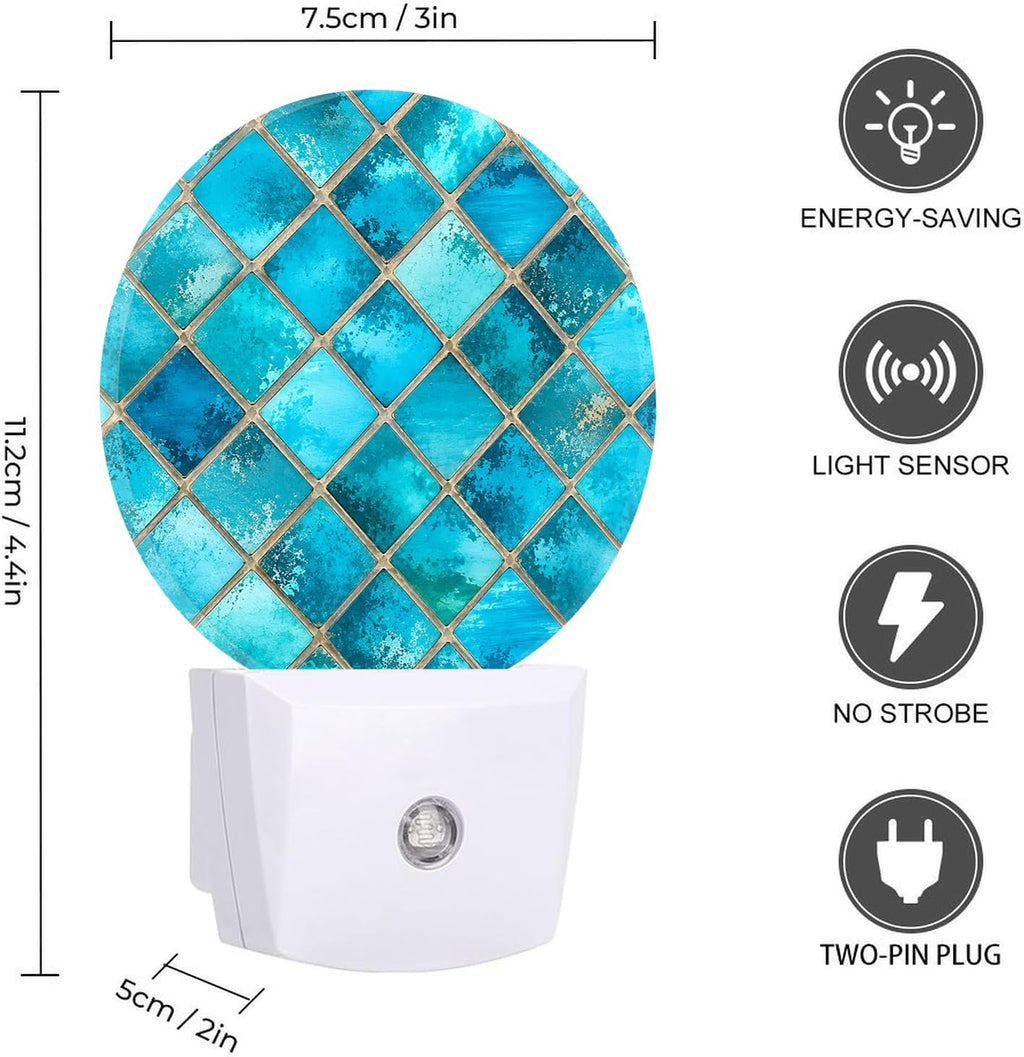 Round LED Night Light,Square Bright Glass Mosaic LED Night Light Plug into Wall with Dusk to Dawn Light Sensor White Energy Efficient Nightlight for Bedroom Hallway Living Room Kitchen