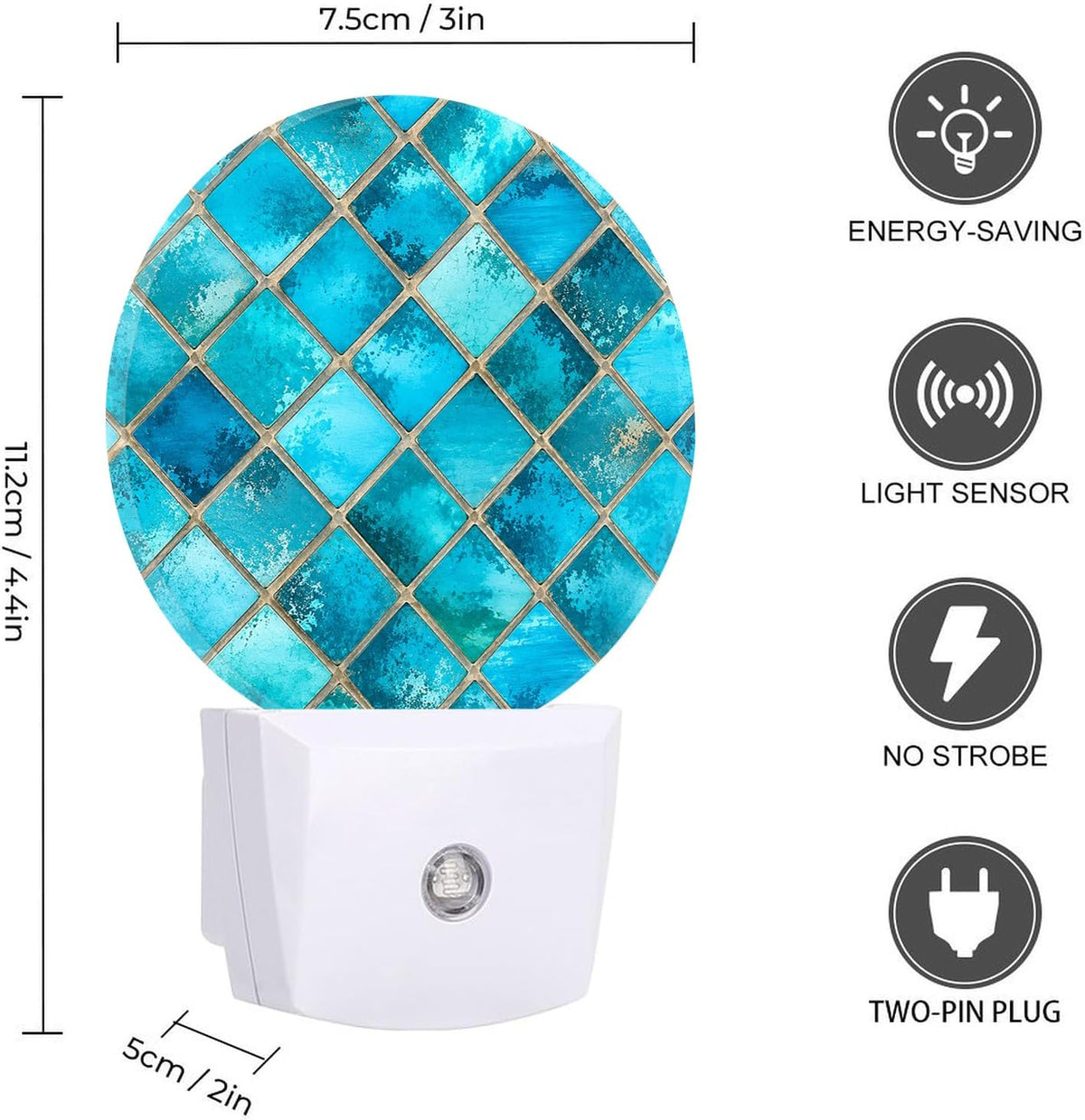 Round LED Night Light,Square Bright Glass Mosaic LED Night Light Plug into Wall with Dusk to Dawn Light Sensor White Energy Efficient Nightlight for Bedroom Hallway Living Room Kitchen