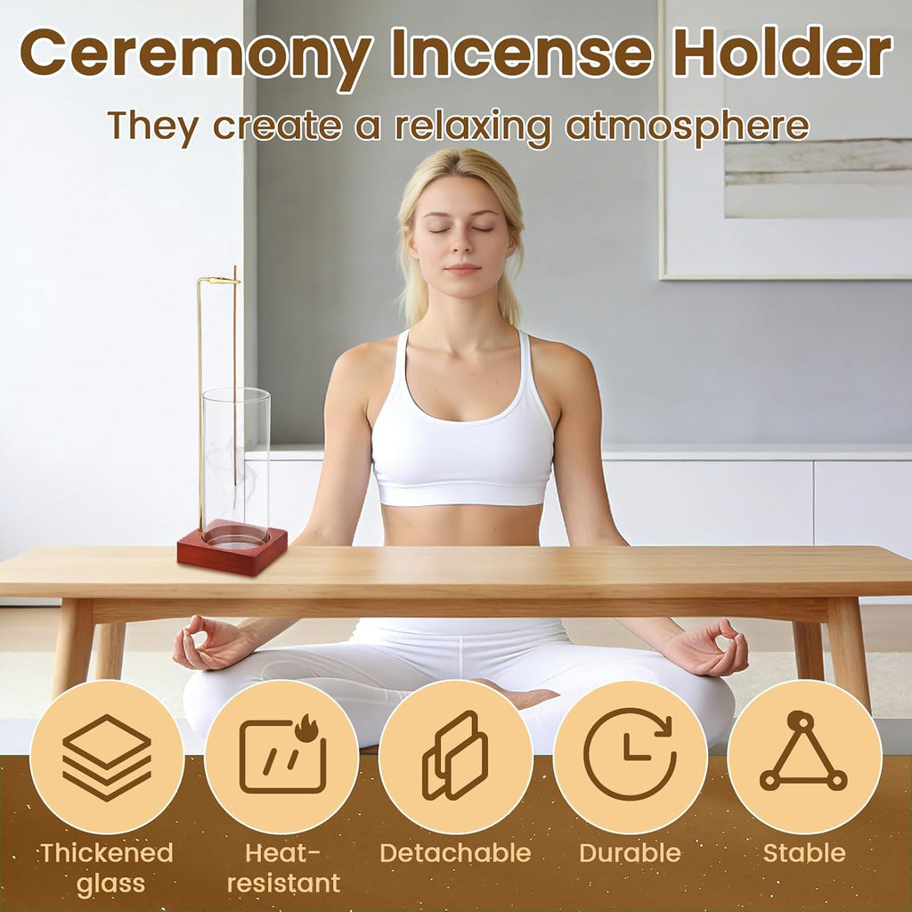 3 Pack Incense Holder with 20 Incense Sticks, Detachable Glass Ash Catcher
