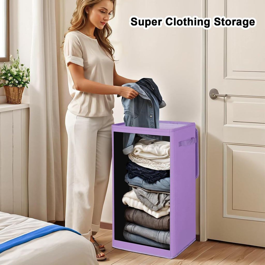 Odonata 75L Slim Laundry Hamper with Lid,Large Foldable Laundry Basket with Removable Bag and Handles Tall Collapsible Dirty Clothes Basket Great for Bedroom, Bathroom, Dorm, College,RV.(Purple, 75L)
