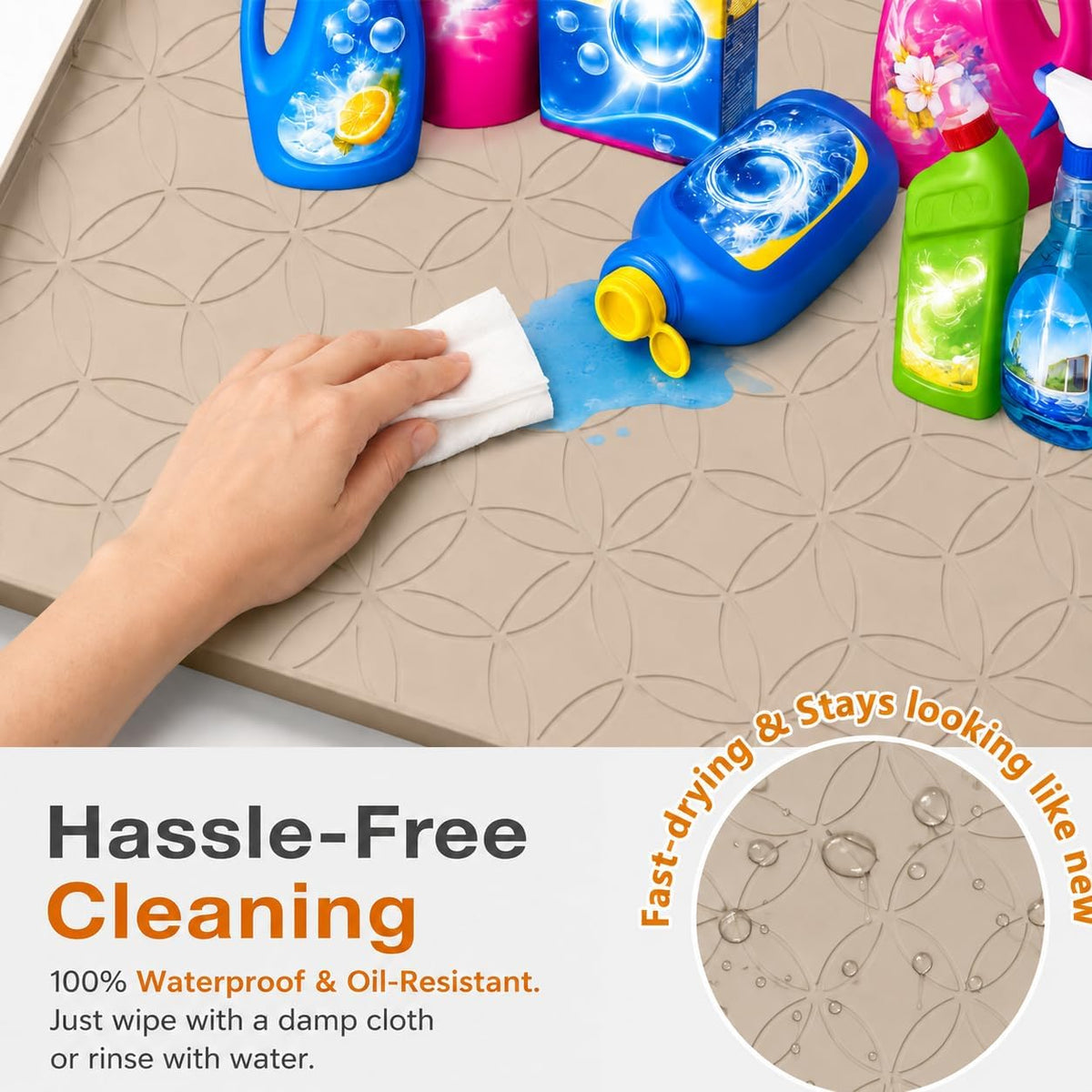 34"x22" Silicone Shelf Liner & Waterproof Under Sink Mat(Taupe)