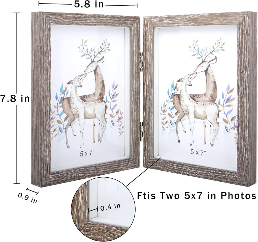 AVEAX Double 5x7 Picture Frame Grey Wood Photo Frame Shadow Box Frame