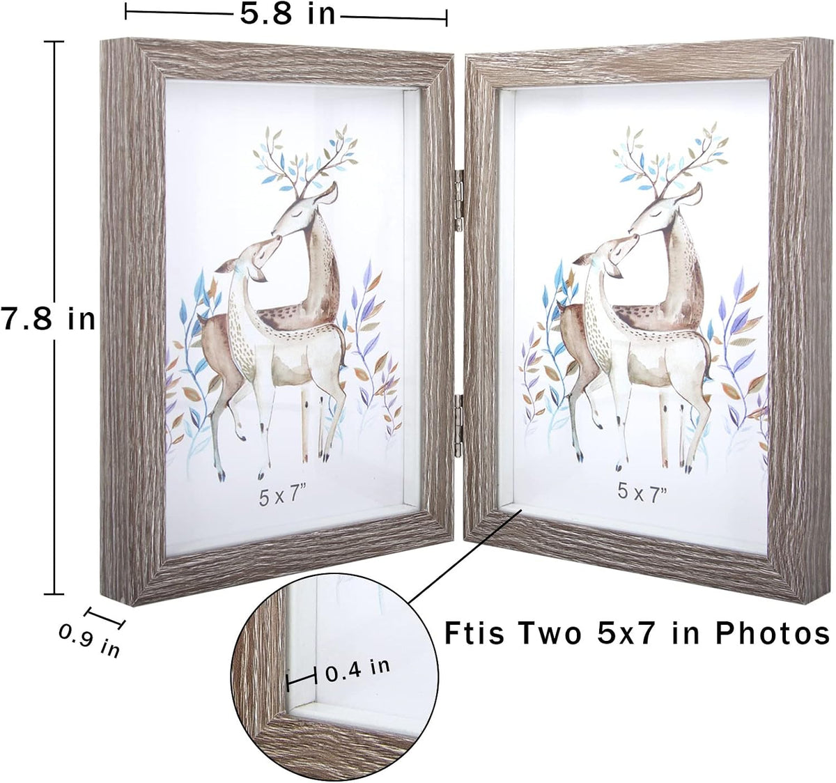 AVEAX Double 5x7 Picture Frame Grey Wood Photo Frame Shadow Box Frame